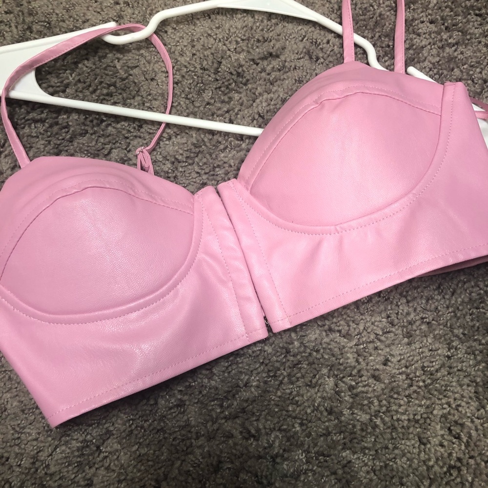 Barbie pink faux leather crop bra top.New with tag